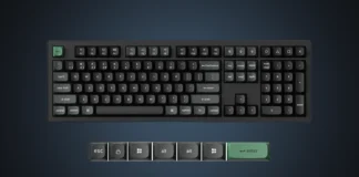 Keychron Launches K4 Ultra and K10 Ultra Mechanical Keyboards Isolated view of the Keychron K10 Ultra wireless mechanical keyboard with extra keycaps on a custom slate blue gradient backdrop.