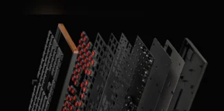 Keychron K5 Ultra 8K Low Profile Mechanical Keyboard Launches Exploded diagram showing all layers of the Keychron K5 Ultra 8K wireless mechanical keyboard.