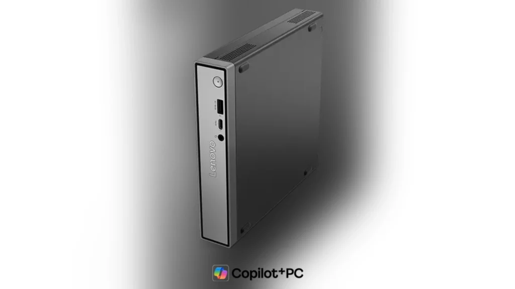 Close-up of the front interface ports on the Lenovo ThinkCentre Neo 50q Gen 6 Tiny PC showing the USB-A, USB-C, and audio jack.