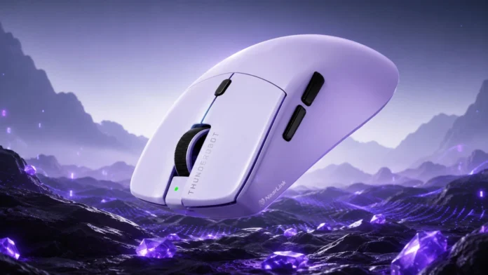 Purple ML6PRO wireless gaming mouse with dual side buttons and NearLink connectivity.