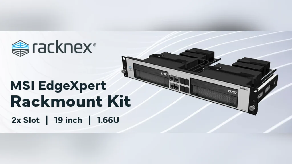 MSI EdgeXpert AI Supercomputer Receives Racknex Rackmount Support 1 Rear view of the Racknex UM-MSI-201 rack mount kit showing cable routing and ventilation alignment.