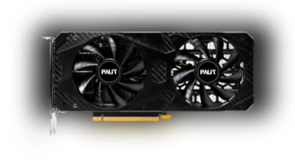Angled perspective view of the Palit GeForce RTX 3060 Infinity 2 OC graphics card.