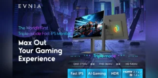 Philips Evnia Launches Triple-Mode Fast IPS Gaming Monitors Official marketing poster of the Philips Evnia Triple-Mode Fast IPS gaming monitor.