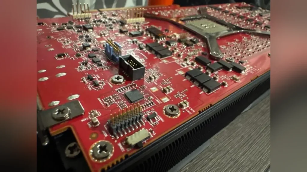 Redditor Discovers Radeon RX 7900 XTX Engineering Prototype 5 Close-up view of the debug headers and pins on the back of the RX 7900 XTX prototype board.
