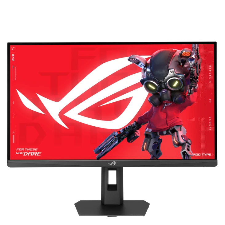 Front view of the ASUS ROG Strix XG27UCMG 27-inch 4K Fast IPS gaming monitor with ROG-themed display.