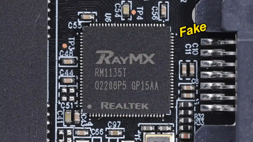 Samsung Magician software screen showing the counterfeit SSD flagged as a "Non-Samsung" product.