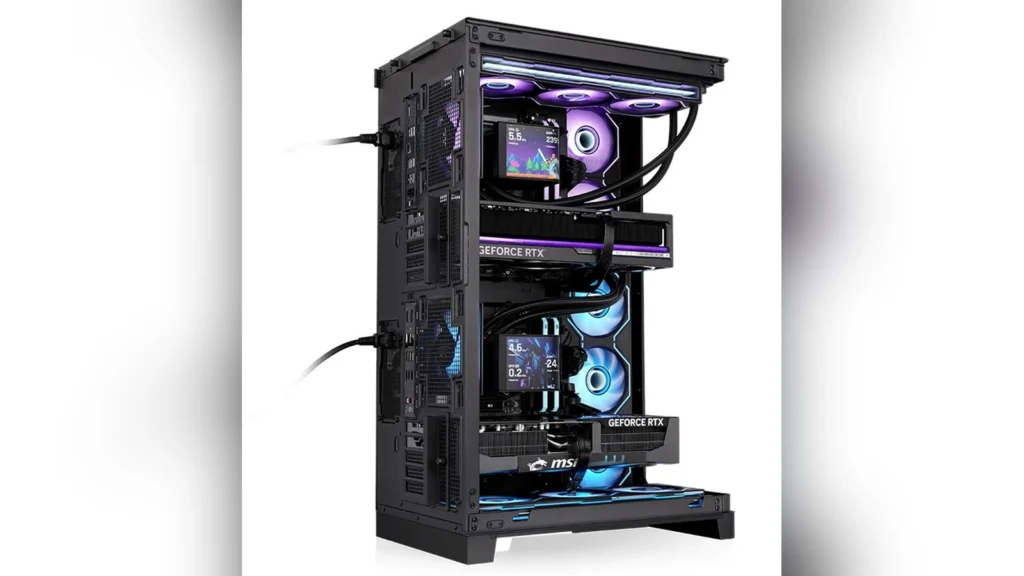 Thermaltake Launches CAPO X Dual-Build Full-Tower Case 1 Rear view of the Thermaltake CAPO X chassis showing dual motherboard trays and dual power supply mounts.