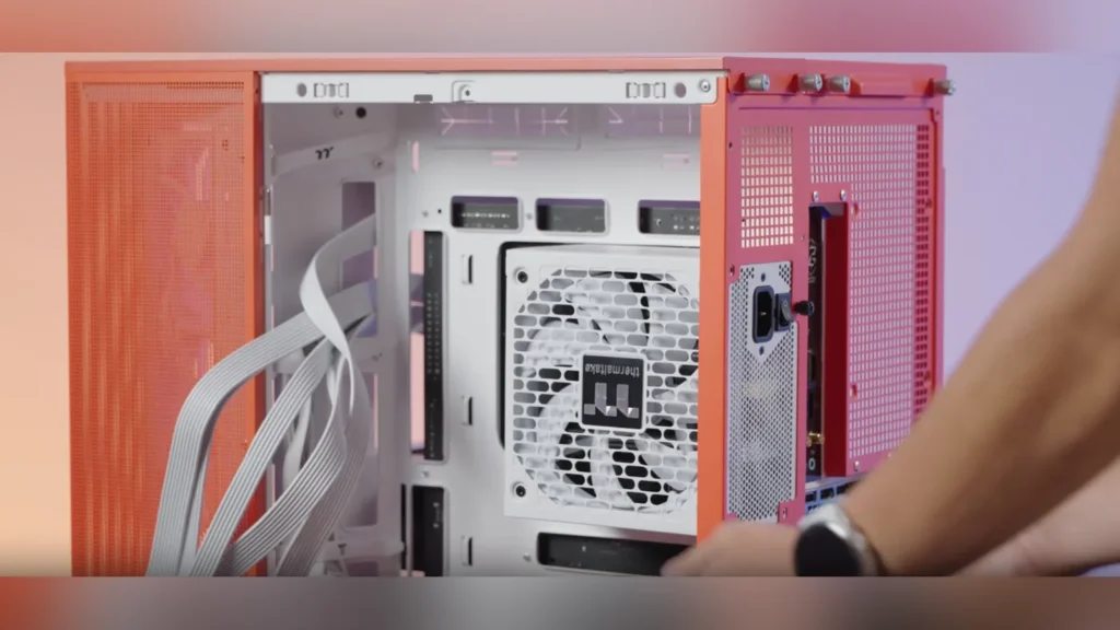 Close-up view of the detachable cable dock connector ports on the Thermaltake Dockpower FI PSU.