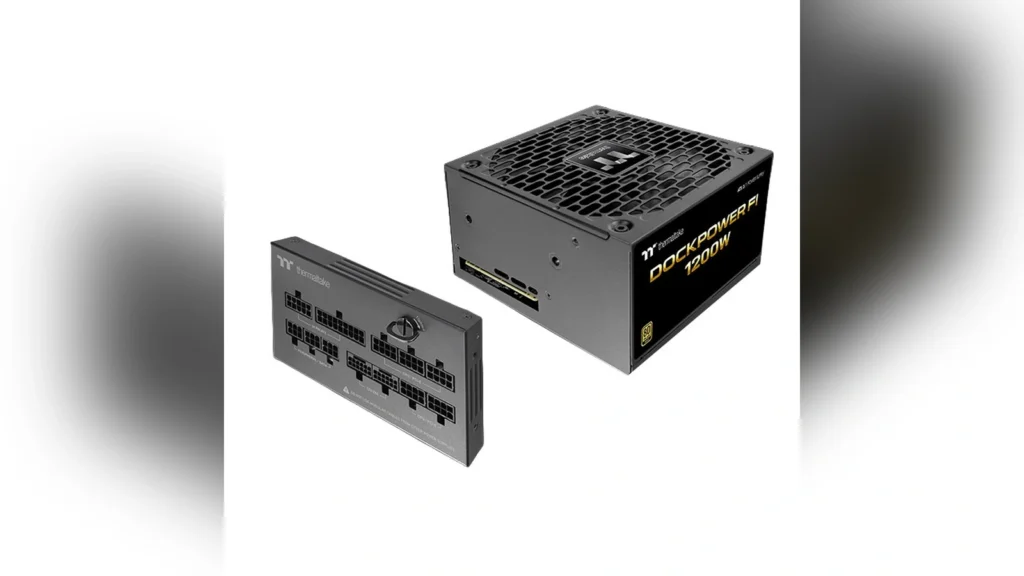 Rear view of the Thermaltake Dockpower FI power supply showcasing power switch and plug.