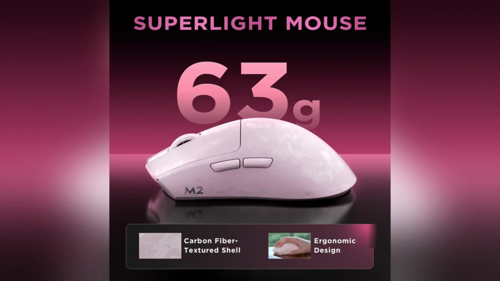 Yunzii Launches M2 Dual 8K Custom Wireless Gaming Mouse 4 Top view of the white Yunzii M2 wireless gaming mouse showing its scroll wheel and buttons.