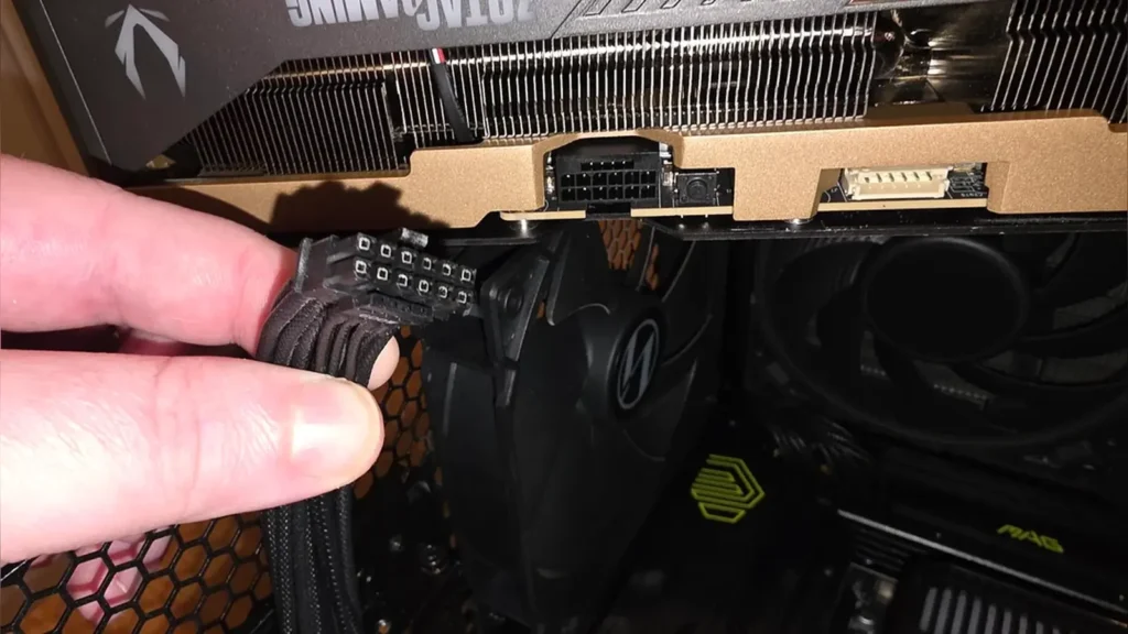 ZOTAC RTX 5090 Reportedly Emits Smoke and Fails During Gameplay 1 Undamaged 16-pin power connector on the ZOTAC GeForce RTX 5090 SOLID graphics card.