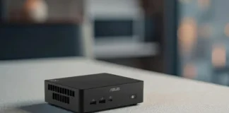 ASUS NUC 16 Pro Prices Start at €631, Flagship Model Costs €2,542 ASUS NUC 16 Pro compact desktop computer placed on a modern workspace, showcasing its small footprint, minimalist design, and suitability for office, home, and professional computing environments.