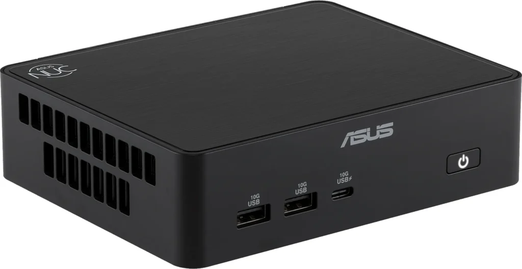 ASUS NUC 16 Pro Prices Start at €631, Flagship Model Costs €2,542 1 ASUS NUC 16 Pro compact mini PC shown from a front angled view, highlighting its compact chassis, front USB ports, USB4 connectivity, power button, and ventilation for business
