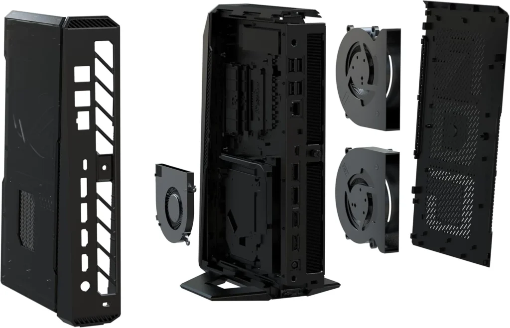 ASUS ROG GR70 Mini PC Now Available With Ryzen 9 9955HX3D and RTX 5070 2 Exploded view of the ASUS ROG GR70 showing internal chassis, cooling fans, and airflow design.