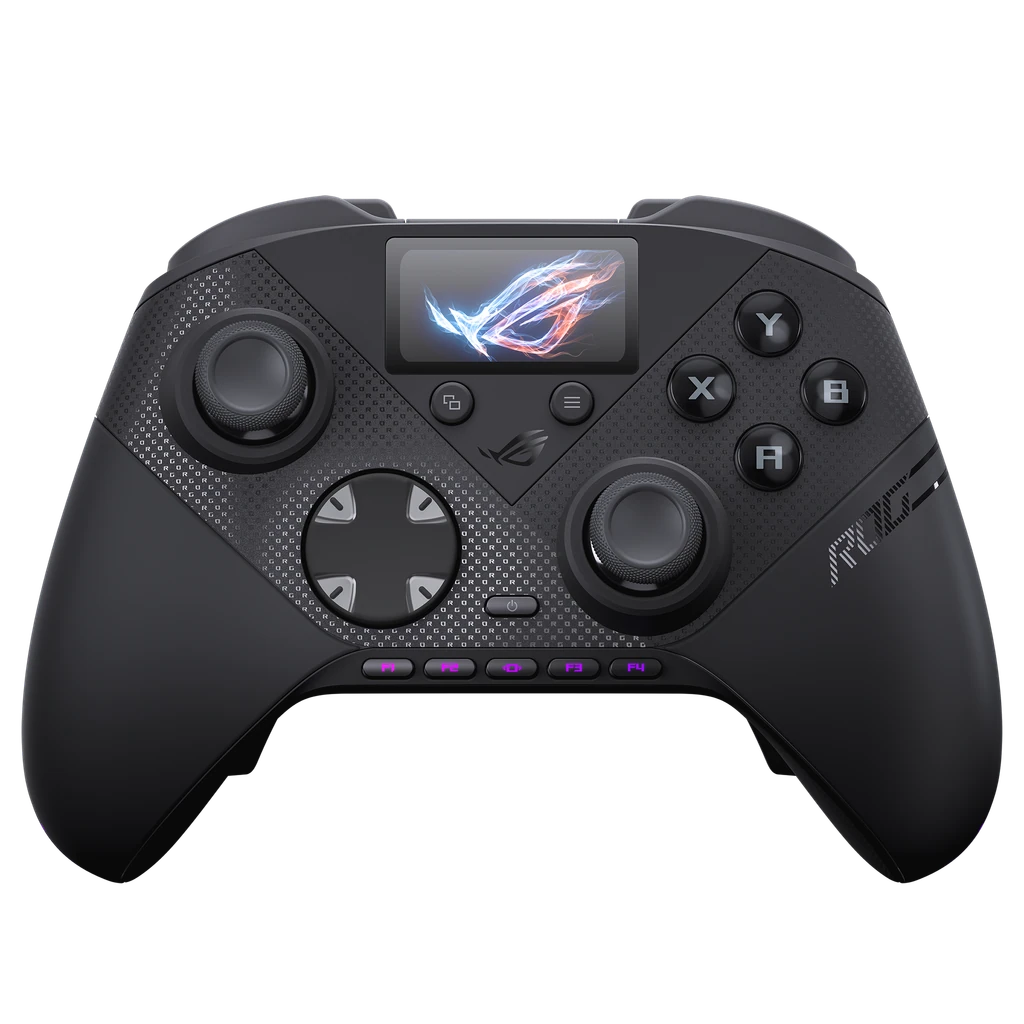 ASUS ROG Introduced Raikiri II Pro Controller With 8K Polling and TMR Joysticks 1 Front view of the ASUS ROG Raikiri II Pro Black gaming controller featuring a built-in OLED display, programmable buttons, and RGB lighting.