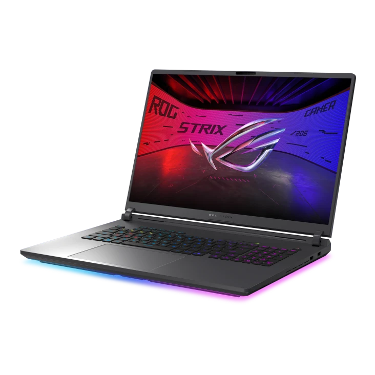 ASUS Releases ROG Strix G18 (2026) With Core Ultra 9 290HX Plus and Mini LED Option 1 Front angled view of the ASUS ROG Strix G18 gaming laptop with RGB keyboard lighting.