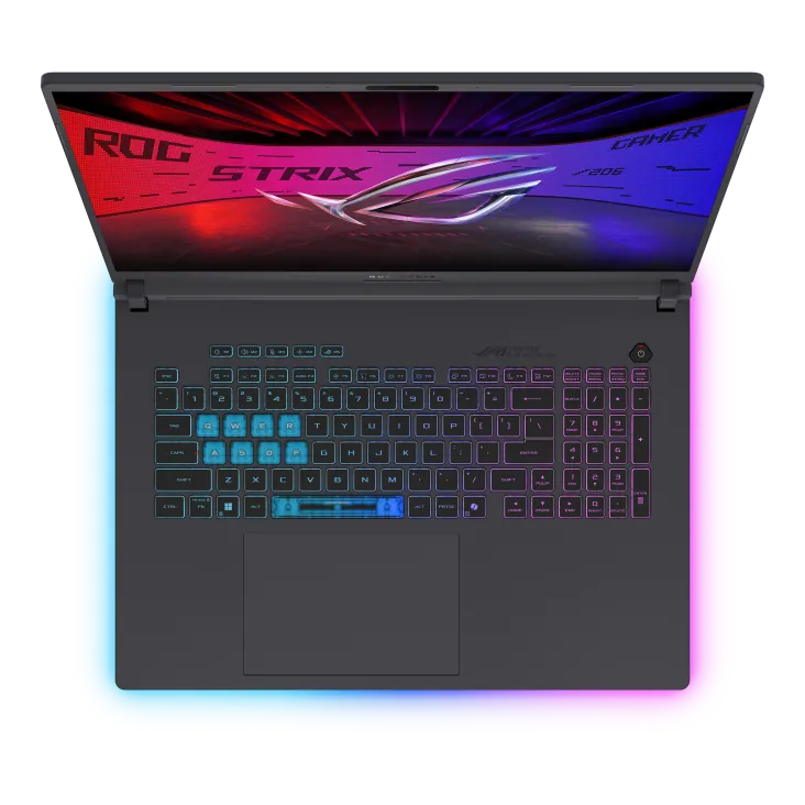 ASUS Releases ROG Strix G18 (2026) With Core Ultra 9 290HX Plus and Mini LED Option 2 Top view of the ASUS ROG Strix G18 gaming laptop with RGB keyboard and 18-inch display.