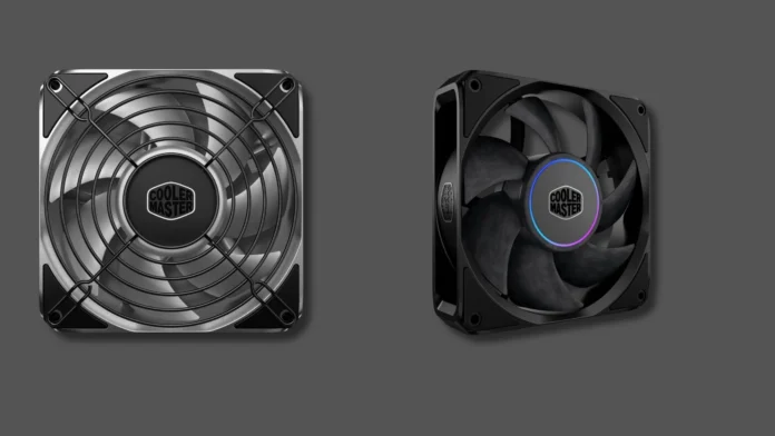 Comparison of Cooler Master MasterFan A Series and MasterFan M Series cooling fans, showcasing the different blade designs, RGB lighting, and airflow-focused construction for desktop PCs.