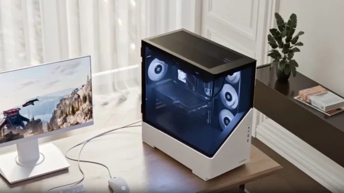 CyberPowerPC GXi4800WST gaming desktop placed on a desk with a monitor and peripherals