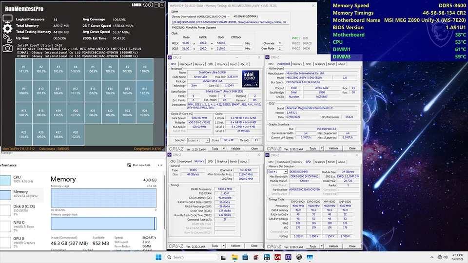 MSI BIOS Update Enables DDR5-8600 on CXMT Memory 2 MSI validation screenshot demonstrating DDR5-8600 memory support using CXMT-based DDR5 modules.