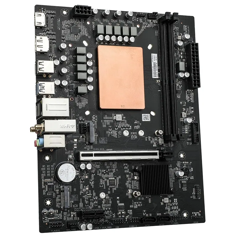 Colorful Launches ECO HM770-K V20 Motherboard With Built-in Core i9-13900HX 1 Front view of the ECO HM770-K V20 motherboard highlighting the integrated copper CPU heatsink, dual DDR5 DIMM slots, PCIe x16 slot, chipset heatsink, M.2 SSD connector