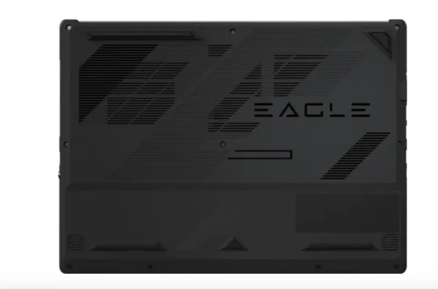 Bottom view of the GIGABYTE EAGLE gaming laptop showing ventilation layout and cooling vents