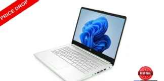 HP 14-Inch Copilot AI Laptop Drops to $279.99, Near Its Lowest Tracked Price HP 14 Copilot AI laptop in silver with Windows 11 display shown during a limited-time price drop deal