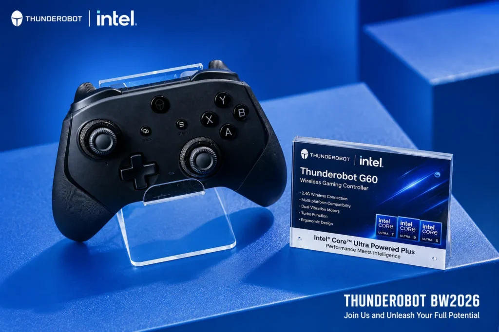 Thunderobot Launches Hunter LS68 keyboard and Hunter Blade 60 Controller With 8KHz Polling 2 Thunderobot Hunter Blade 60 wireless gaming controller displayed at BW2026 with multi-platform compatibility and ergonomic design.