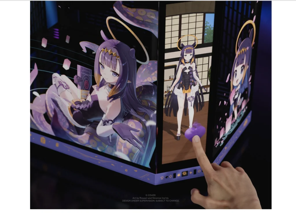HYTE Launches Ninomae Ina'nis Y70 Touch Infinite With Custom hololive Design and Keycap Set 4 HYTE Y70 Ninomae Ina'nis edition with interactive front display showing themed virtual content.