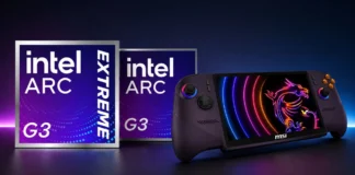 Intel Lists Arc G3 Processor in Graphics Driver 32.0.101.8864 Intel Arc G3 and Arc G3 Extreme branding displayed next to an MSI gaming handheld powered by the Intel Arc G3 platform.
