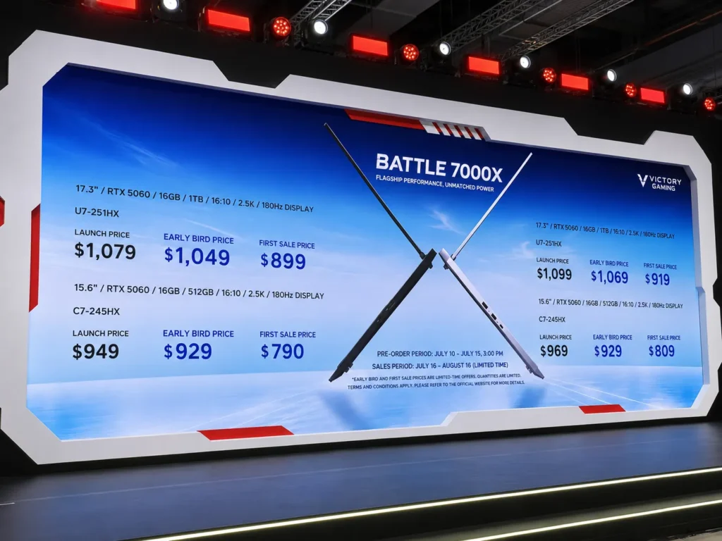 Lenovo Releases Lecoo Fighter 7000X With RTX 5060 and Intel HX CPUs 1 Official launch presentation showing Lecoo Fighter 7000X gaming laptop configurations, launch pricing, early bird discounts, and first sale prices for the 15.6-inch and 17.3-inch models.