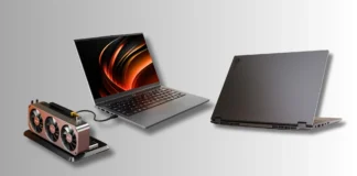 Lenovo Lecoo Pro 14 Laptop Now Available With Ryzen 7 H 255 and OCuLink Lenovo Lecoo Pro 14 connected to an external graphics card through OCuLink alongside a rear view of the laptop.