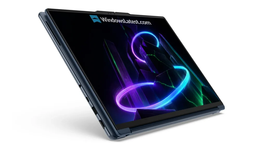 Lenovo Reveals Yoga 9n 2-in-1 Leak NVIDIA RTX Spark Laptop 3 Lenovo Yoga 9n convertible laptop folded into tablet mode, highlighting its touchscreen and slim profile.
