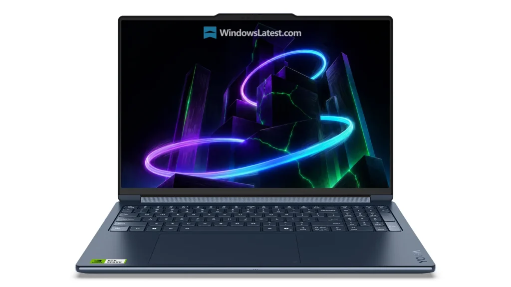 Lenovo Reveals Yoga 9n 2-in-1 Leak NVIDIA RTX Spark Laptop 1 Lenovo Yoga 9n laptop opened to showcase its slim-bezel display and full-size keyboard