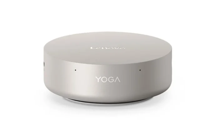 Lenovo YOGA AI MINI compact desktop PC with a cylindrical aluminum design