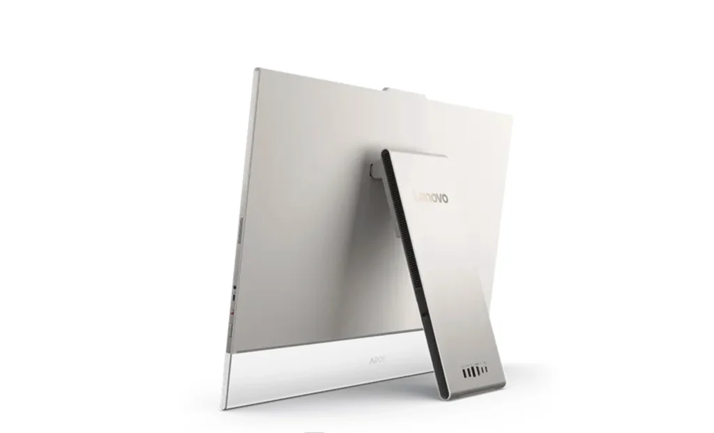 Rear view of the Lenovo Yoga AIO 9i highlighting the built-in stand and rear design.