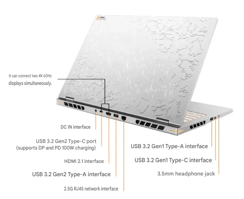 COLORFIRE Launches MEOW R16 Ultra Gaming Laptop With Ryzen 9 9850HX and RTX 5060 2 Rear and side I/O layout of the COLORFIRE MEOW R16 Ultra gaming laptop.