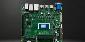 COMMELL LV-6718 Mini-ITX Mobile Motherboard Comes With Core Ultra 7 366H Front view of the Mini-ITX mobile motherboard with an integrated Intel mobile processor, dual SO-DIMM DDR5 memory slots, PCIe expansion slot, SATA connectors, USB ports, HDMI, DisplayPort, Gigabit Ethernet, and industrial-grade I/O layout.