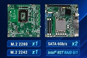 AAEON Launches MIX-Q870A1 Motherboard With Intel Core Ultra 200S and 36 TOPS AI 3 MIX-Q870A1 motherboard highlighting one M.2 2280 slot, one M.2 2242 slot, and two SATA 6Gb/s connectors for storage expansion.