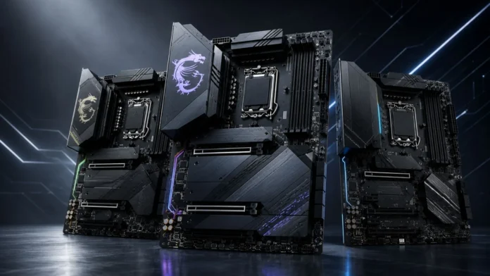 MSI Intel Z890 motherboard lineup with multiple models supporting high-speed DDR5 memory.