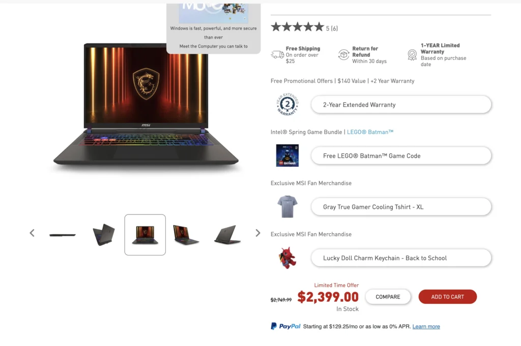 MSI Vector 16 HX AI With RTX 5080 Drops by $351 1 MSI Vector 16 HX AI gaming laptop with an RGB keyboard, Intel Core Ultra processor, NVIDIA GeForce RTX graphics, and a limited-time discount priced at $2,399.