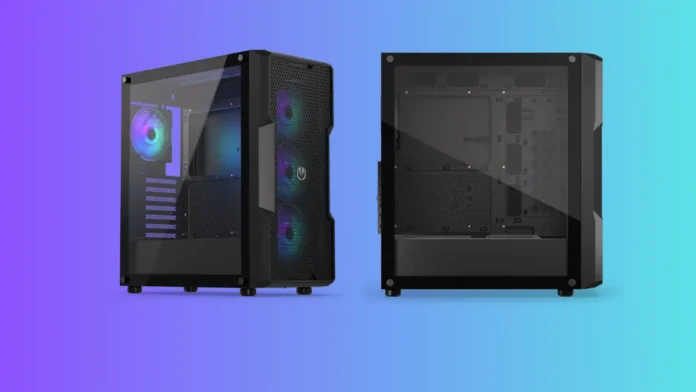 Nykta configurable gaming PC with tempered glass side panel and RGB front intake fans