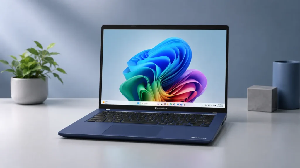 Front view of the Dynabook Portégé Z40L-P business laptop with its display open, showing a Windows desktop.