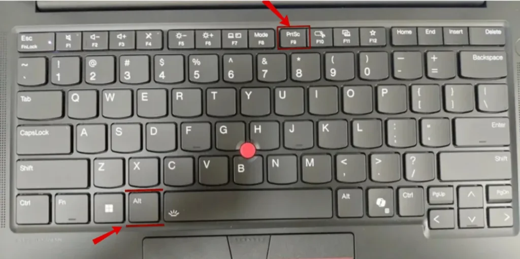 How to Take a Screenshot on a Lenovo Laptop (Windows 10 & 11) 3 Keyboard highlighting the Alt and PrtSc keys used to capture the active window in Windows