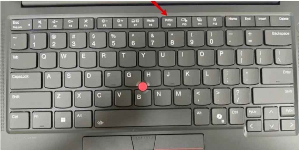 How to Take a Screenshot on a Lenovo Laptop (Windows 10 & 11) 1 Keyboard highlighting the PrtSc key used to start taking a screenshot in Windows
