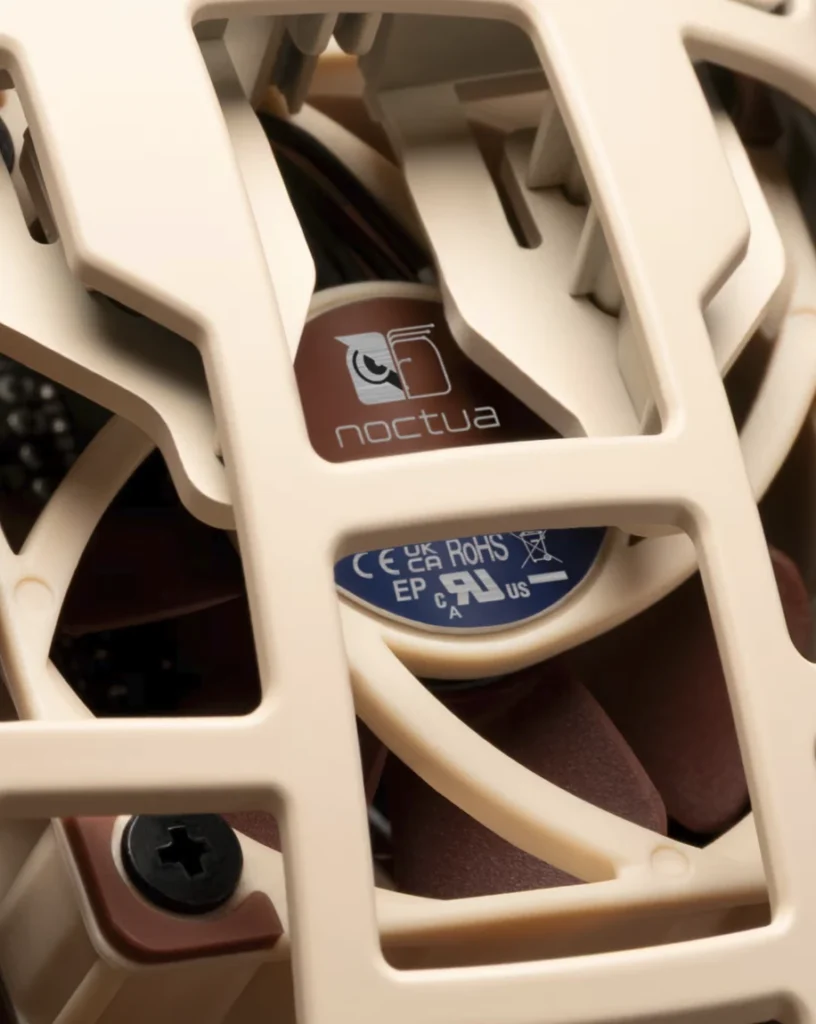 Close-up of the Pulsar Feinmann F01 Noctua Edition showing the Noctua branding and open-frame design.