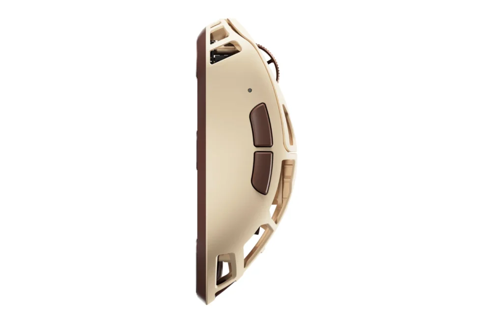 Side profile of the Pulsar Feinmann F01 Noctua Edition wireless gaming mouse.