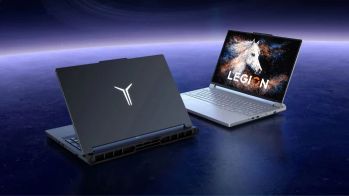 Lenovo Legion R9000P gaming laptops shown in black and white finishes.