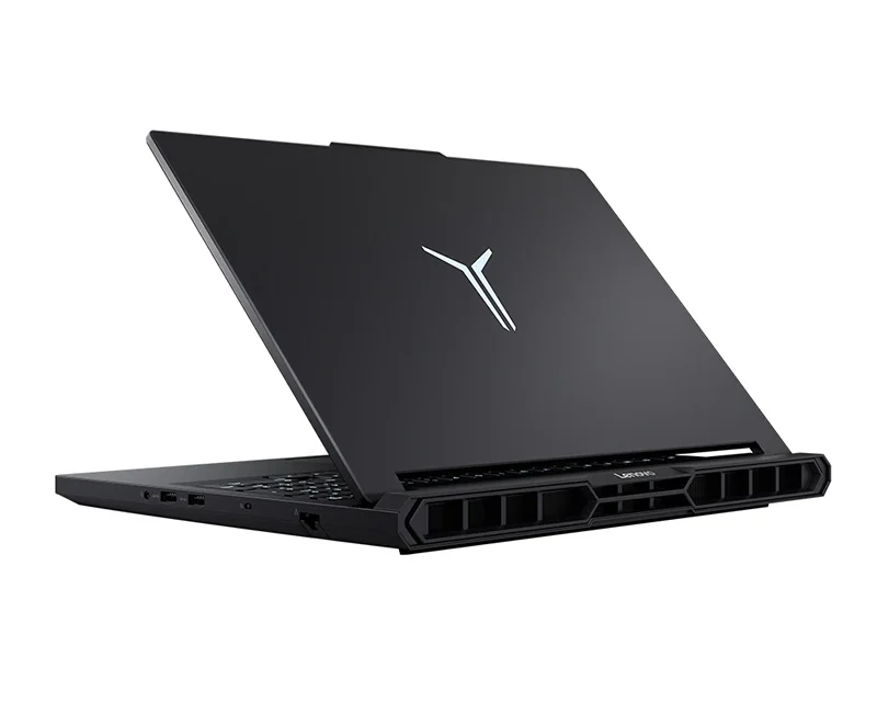 Rear angled view of the Lenovo Legion R9000P showing its cooling vents and port layout.