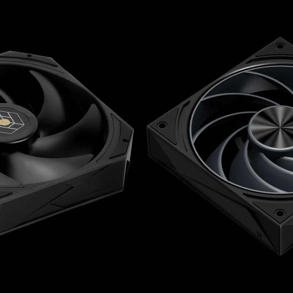 Thermalright Launches Royal Pretor 130 Vision With 3.95-Inch LCD Display 2 Close-up comparison of the Thermalright Royal Pretor 130 Vision cooling fans highlighting the blade and frame design.